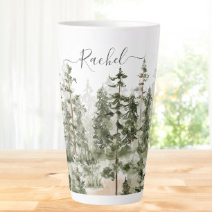 Tasse Latte Aquarelle Rustique personnalisée Forêt verte