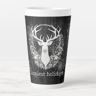 Tasse Latte Aquarelle rustique renne blanc