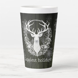 Tasse Latte Aquarelle rustique renne blanc Green