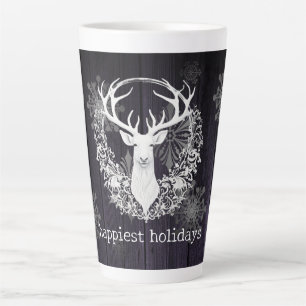 Tasse Latte Aquarelle rustique renne blanc   Pourpre