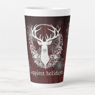 Tasse Latte Aquarelle rustique renne blanc   Red