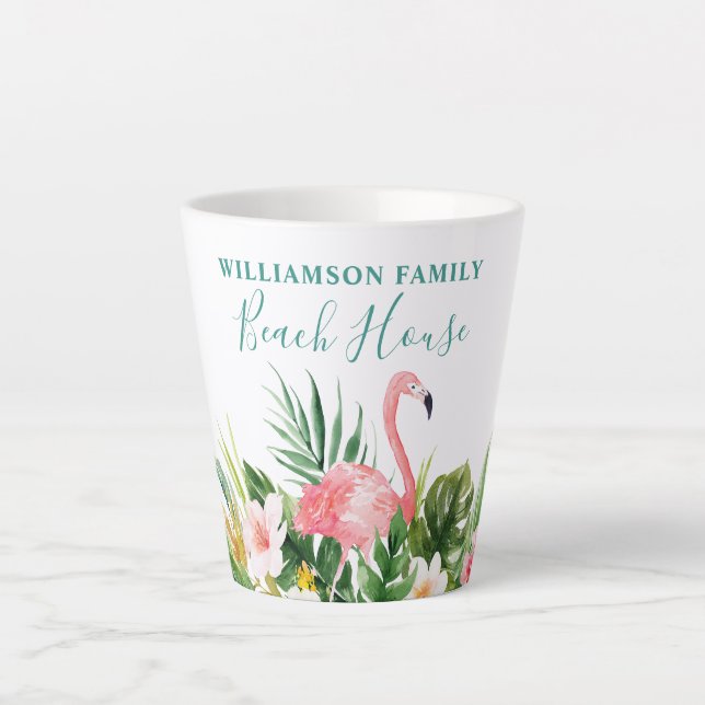 Tasse Latte Aquarelle Tropical Floral Family Beach House Turqu (Devant)