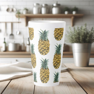 Tasse Latte Aquarelle tropicale ananas Motif sans couture
