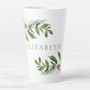 Tasse Latte Aquarelle Végétation hivernale Noël moderne