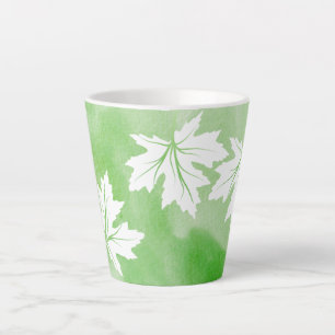 Tasse Latte Aquarelle verte et printemps feuille d'érable blan