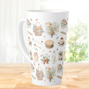 Tasse Latte Aquarelle Whimsical Floral Strawberry Country
