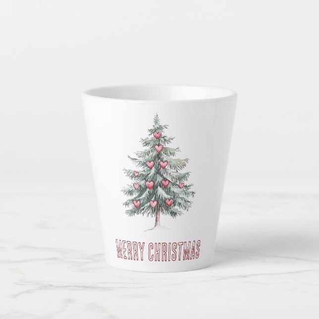 Tasse Latte Arbre de Noël aux coeurs (Devant)