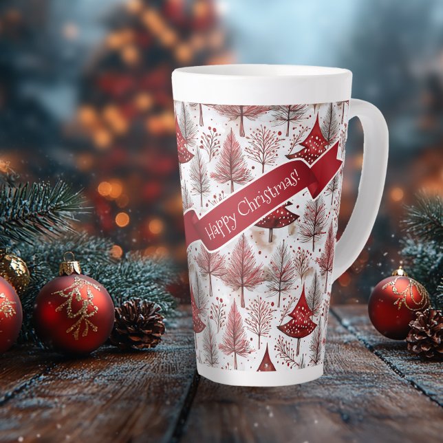 Tasse Latte Arbre de Noël blanc rouge Motif #4 ID1009 (Créateur téléchargé)