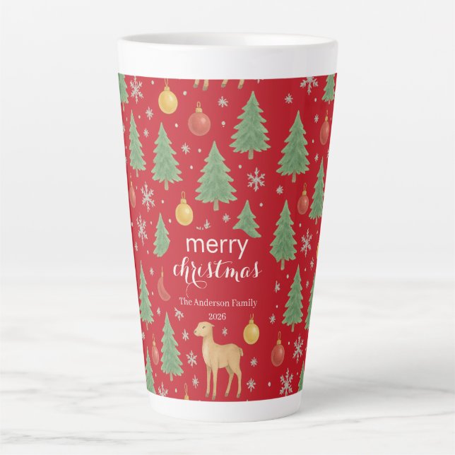 Tasse Latte Arbre de Noël et rennes aquarelles - (Devant)