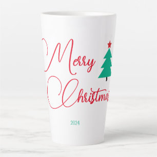 Tasse Latte Arbre de Noël joyeux et calligraphie 
