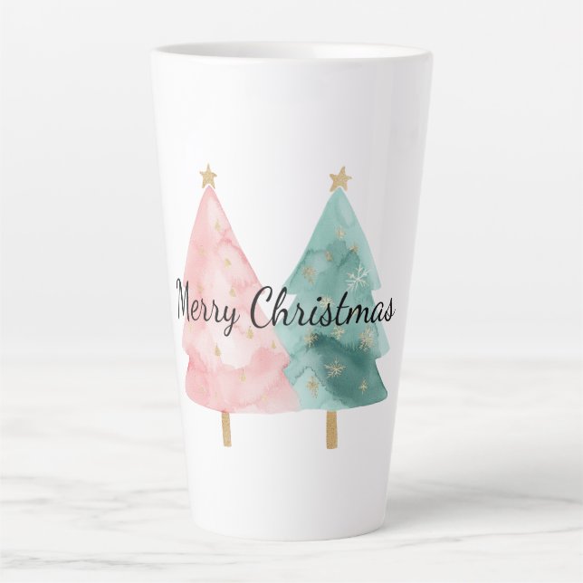 Tasse Latte Arbres de Noël verts roses (Devant)