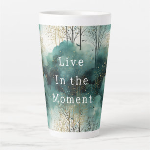 Tasse Latte Arbres verts dorés avec oiseaux Noël