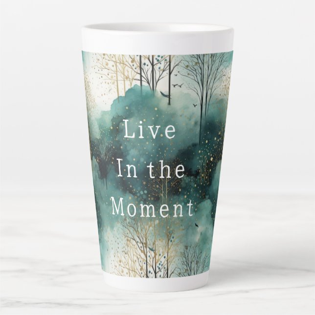 Tasse Latte Arbres verts en or avec oiseaux Noël (Devant)