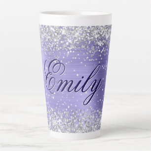 Tasse Latte Argent personnalisé Paillettes Pervenche Feuille