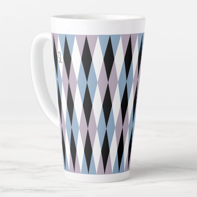 Tasse Latte Arlequin Diamond Motif - Bleu et Dusty Lilac (Angle gauche)