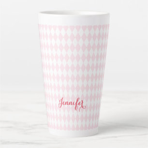 Tasse Latte Arlequin rose rétro Motif Élégant Monogramme