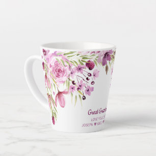 Tasse Latte Arrière-grand-mère Fleurs roses et violettes