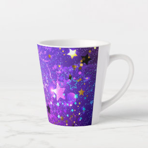 Tasse Latte Arrière - plan de feuille violet avec étoiles
