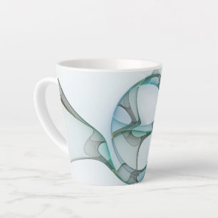 Tasse Latte Art Abstrait moderne Fractal Bleu Turquoise Gris
