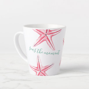 Tasse Latte Art aquarelle Étoile de mer rose côtier