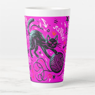 Tasse Latte Art de chat noir néon