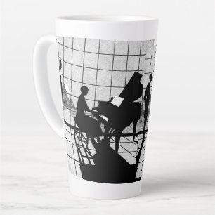 Tasse Latte Art de silhouette de piano de style Art déco Noi