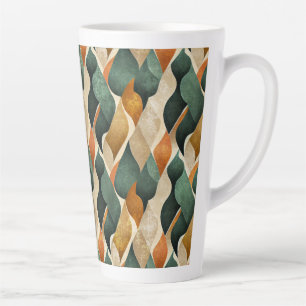 Tasse Latte Art Déco Abstrait Vintage Feuille Tons Terreux