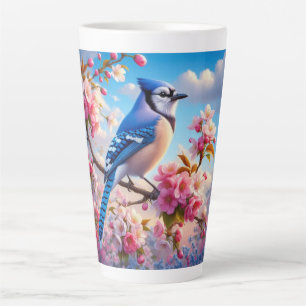 Tasse Latte Art Floral/printemps Blue Jay
