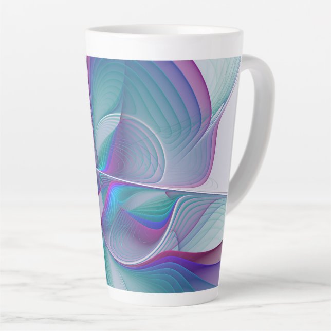 Tasse Latte Art Fractal Abstrait rose bleu turquoise (Angle droit)