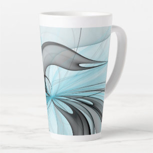 Tasse Latte Art fractal moderne gris anthracite abstrait bleu