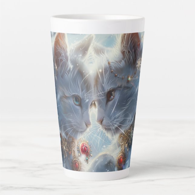 Tasse Latte Art numérique aux chats blancs (Devant)