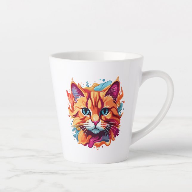 Tasse Latte Art numérique Visage Cute Cat Design-86002 (Droite)