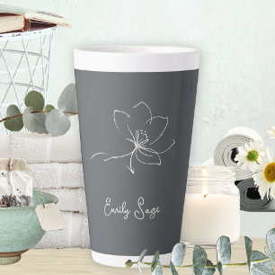Tasse Latte Arte Linéaire Florale Ivoire Gris Ardoise Minimali