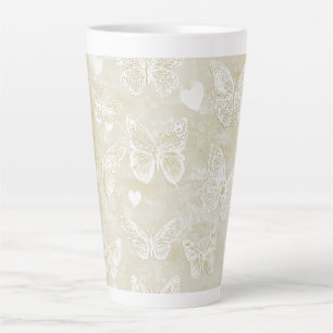 Tasse Latte Assez Romantique Crème Papillons Cœurs Ivoire