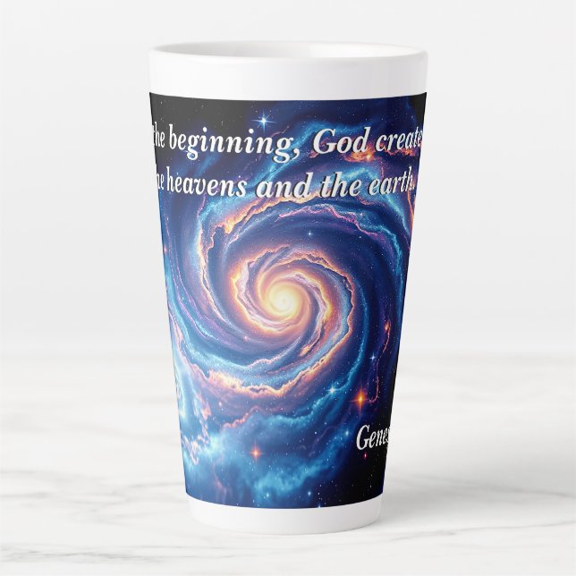Tasse Latte Au début, Dieu et Verse de création (Devant)