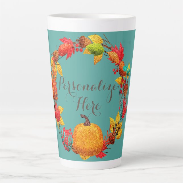 Tasse Latte Automne citrouille automne feuille couronne orange (Devant)