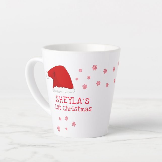 Tasse Latte Baby`s First Christmas Santa Hat Snowflake Coffee  (Angle gauche)