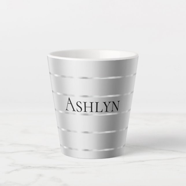 Tasse Latte Baby-Shower avec Ruban Argenté (Devant)
