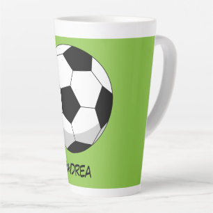 Tasse Latte Balle de soccer en dessin Ajouter Votre Nom
