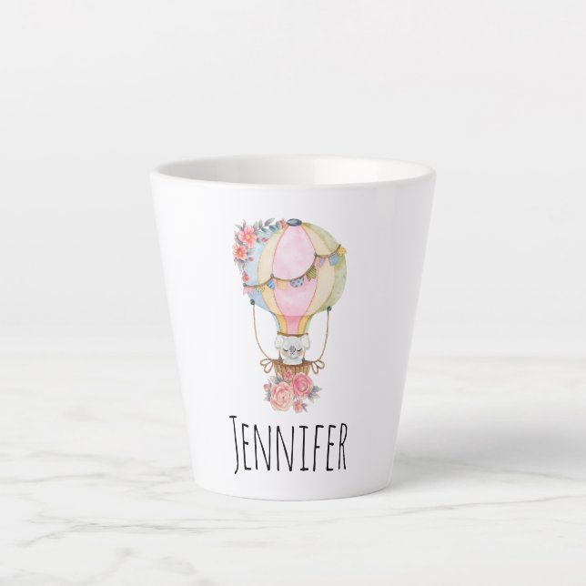 Tasse Latte Ballons à air chaud mignon avec aquarelle à ours (Devant)