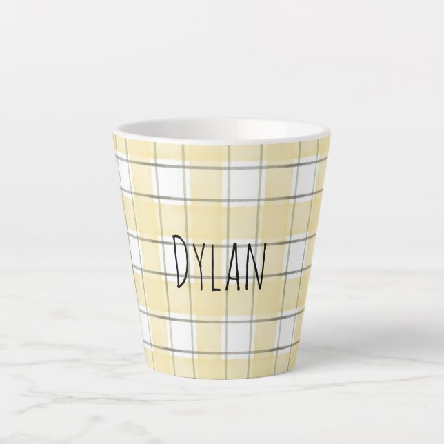 Tasse Latte Bandes plaquées or jaune blanc (Devant)