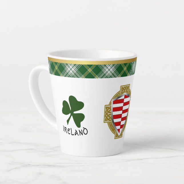 Tasse Latte Barrett Irish Shield & Tartan Personnalisé (Angle gauche)