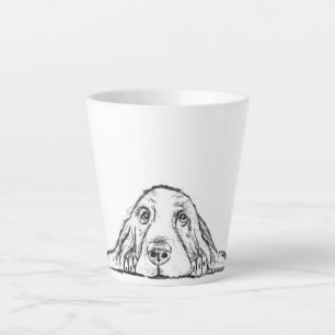 Tasse Latte basset hound noir blanc simple yeux de chiot  