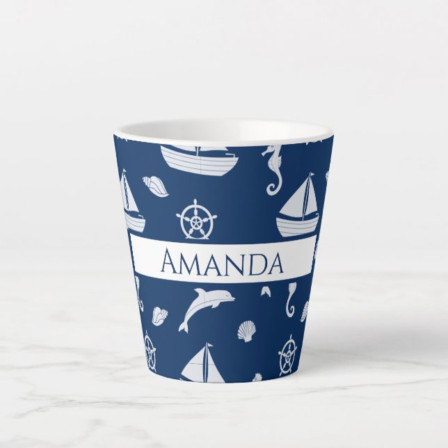 Tasse Latte Bateau à voile et Motif Marine Life (Devant)