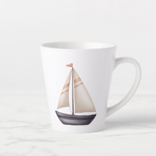 Tasse Latte Bateau à voile marron et nom