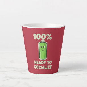 Tasse Latte Batterie sociale drôle 100% pleine - Prêt à social