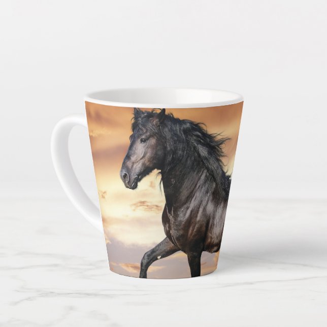 Tasse Latte Beau Cheval Noir (Angle gauche)