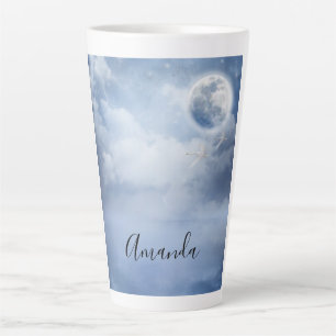 Tasse Latte Beau ciel bleu avec cygnes volants