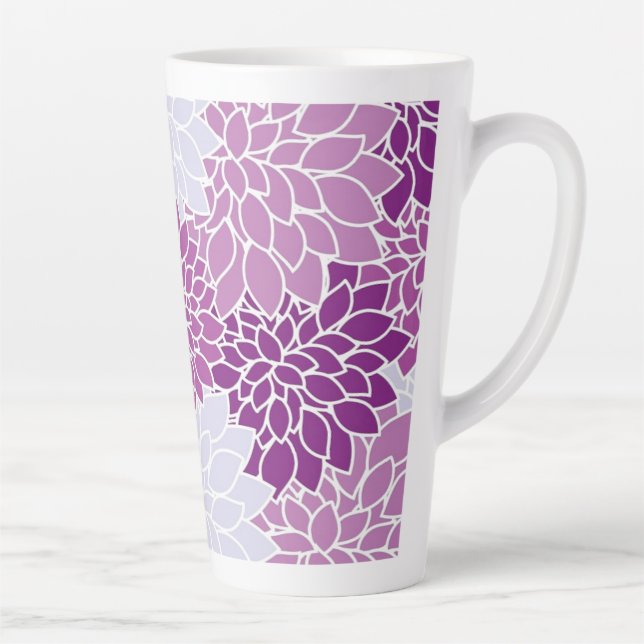 Tasse Latte Beau Design Floral Violet Et Blanc (Droite)