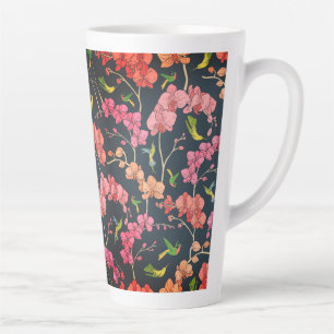 Tasse Latte Beau modèle d'oiseaux et d'orchidées